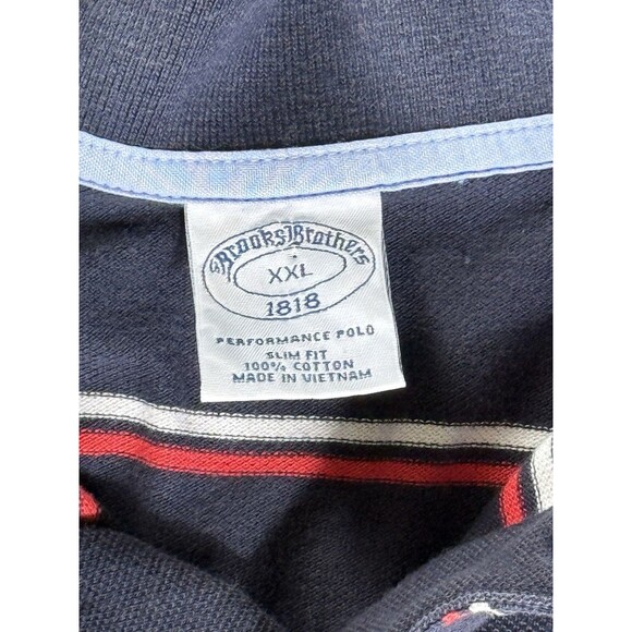 Brooks Brothers Performance Polo Men’s XXL Slim Fit Navy Stripe 100% Cotton - Picture 5 of 7